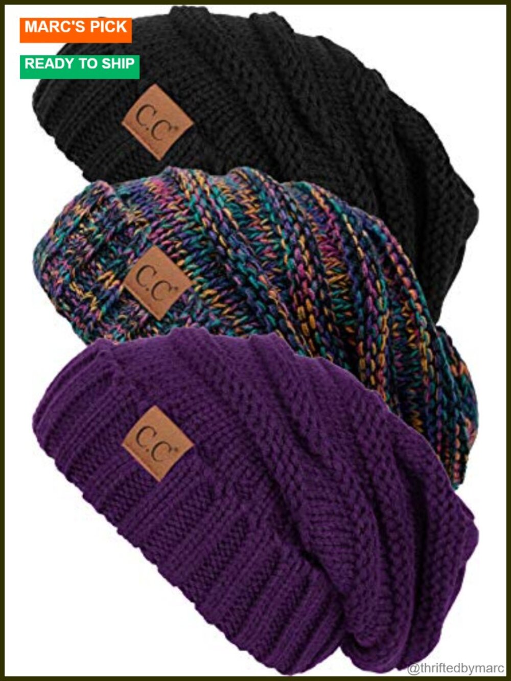 Slouchy Oversized Cable Knit Beanie Warm Winter Hat